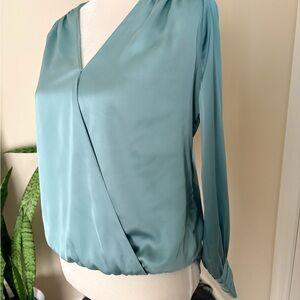 White House Black Market V Neck Teal Wrap Blouse